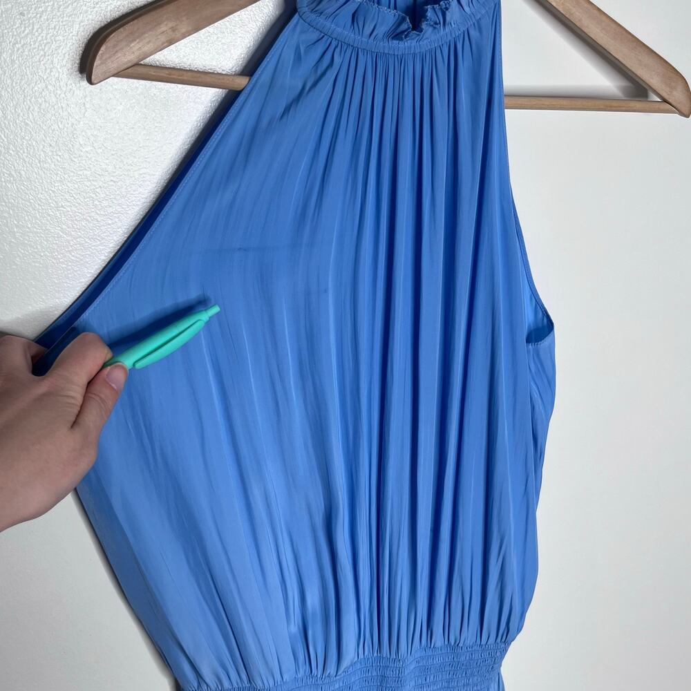 Ramy Brook Karoline Halter Mini Dress Blue Pleated Sleeveless Women Size M READ - Picture 12 of 14